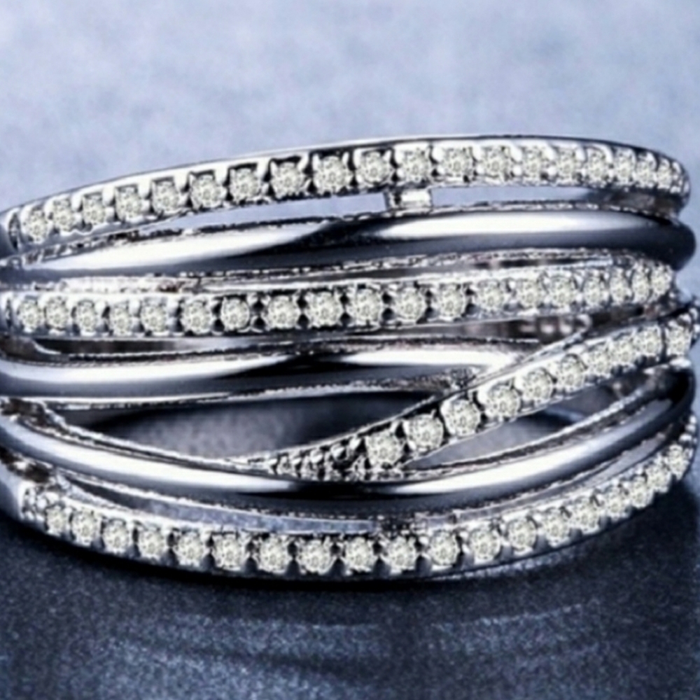 NEW Silver Pave Setting Diamond CZ Crossroads Ring 💍